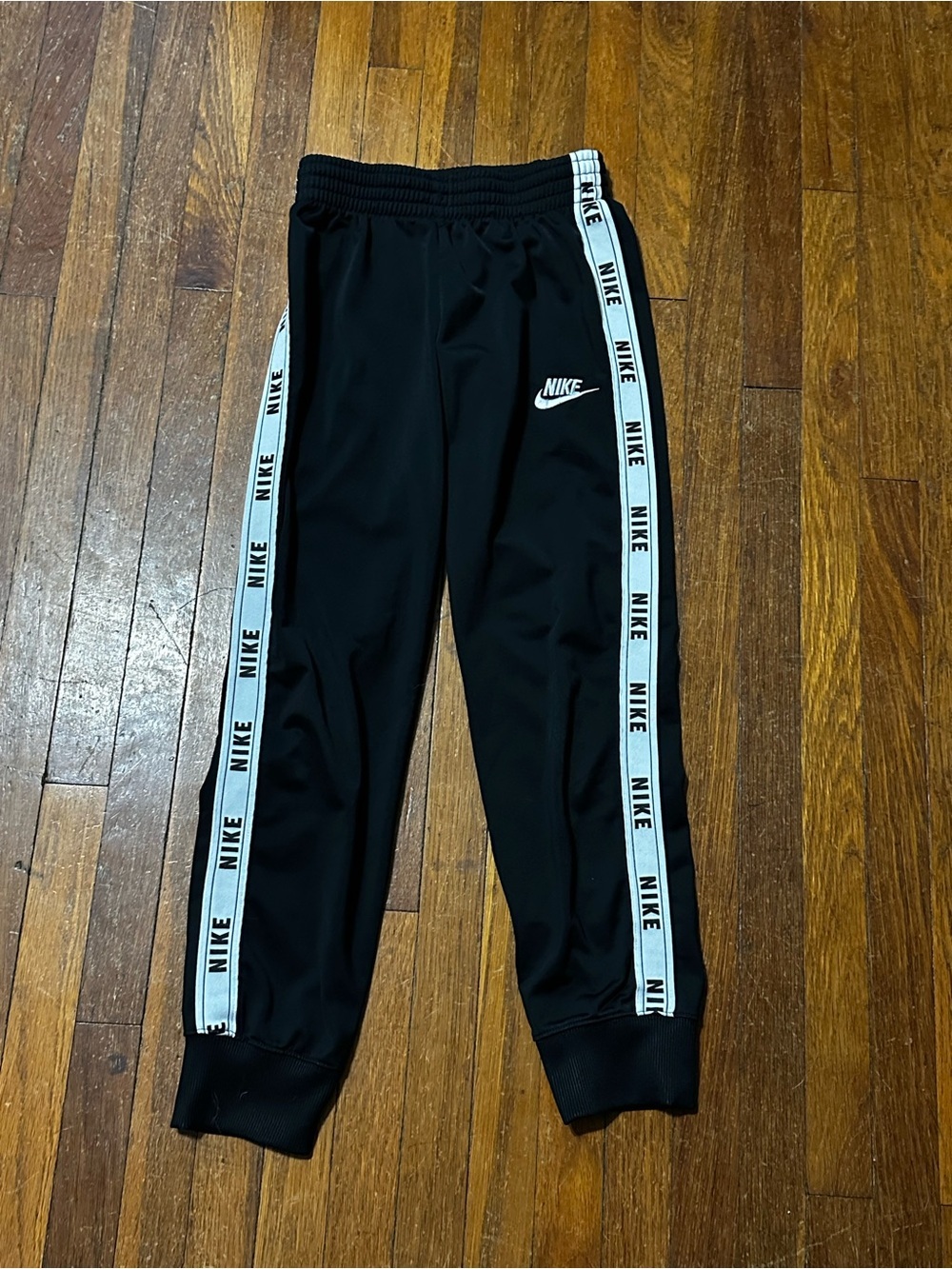 Nike Kids Black Track Pants with White Logo Tape, Large